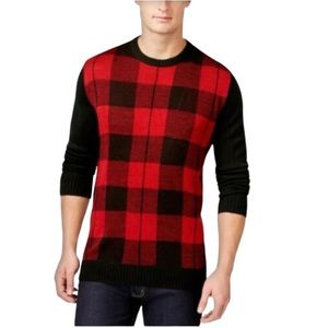 Club Room Men’s wool blend black red plaid sweater SizeXXL